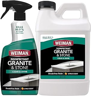 Weiman Disinfecting Granite Cleaner & Polish Value Pack - (1) 24 oz Spray Bottle, (1) 64 oz Refill