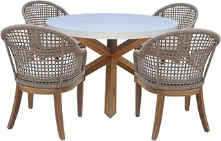 Outdoor Teak Patio Furniture Set with a Round Table and 4 Chairs - Natural