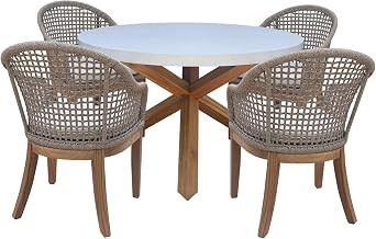 Outdoor Teak Patio Furniture Set with a Round Table and 4 Chairs - Natural