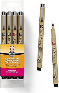 SAKURA Pigma Micron Fineliner Pens, Black, Assorted Points, 16 Pack
