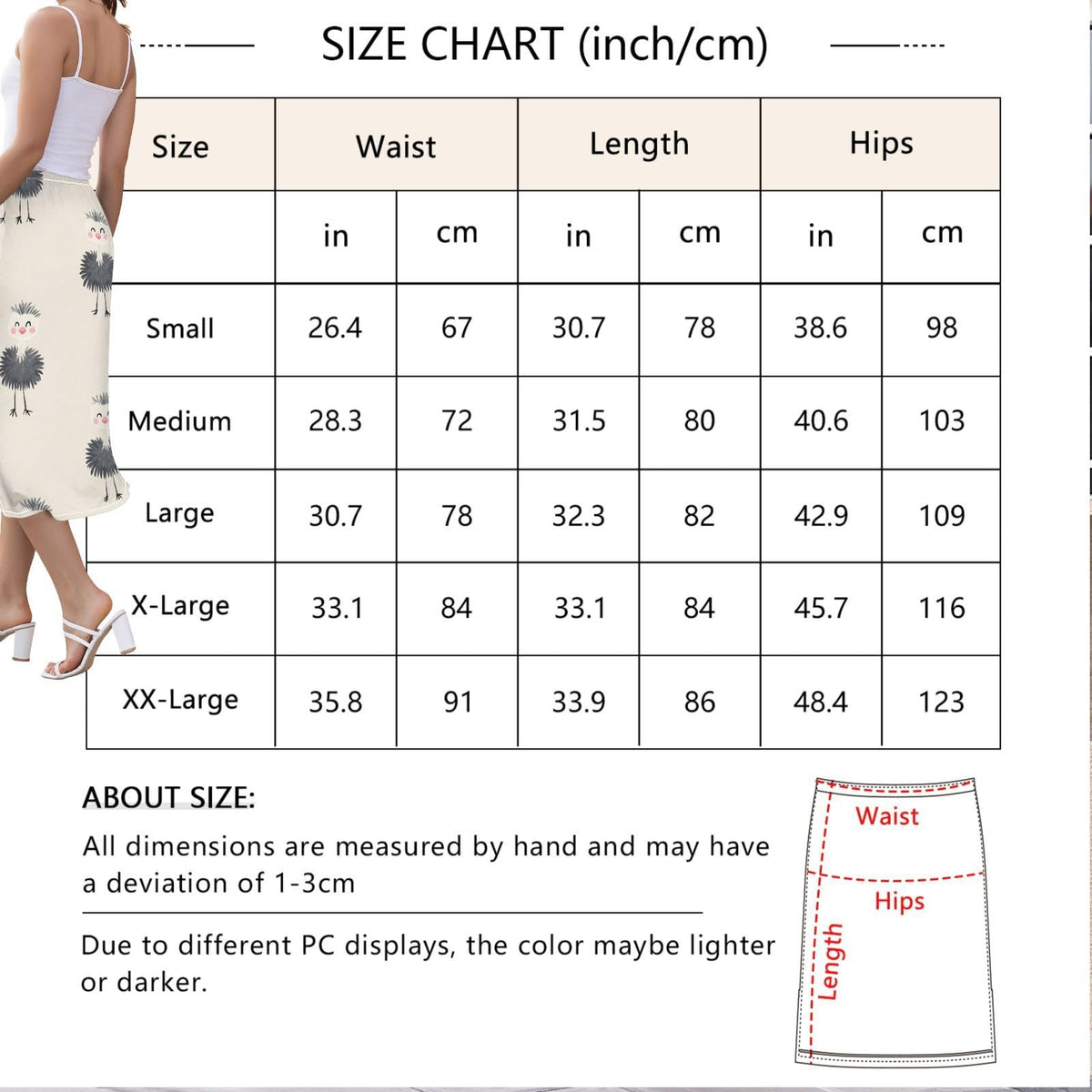 Cute Animal Emu Offwhite Women Midi Skirt for Women Beachy by BCFHRGT – Large, Polyester, Cute Animal Emu Offwhite, Model g552329013p980c1043s2369