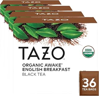 TAZO Organic Awake English Breakfast Black Tea, Black tea with Caffeine, 36 Total Bags (Pack of 4)