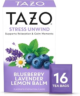 TAZO Herbal Tea Bags, Stress Unwind Blueberry Lavender Lemon Balm, 16 Count (Pack of 1)