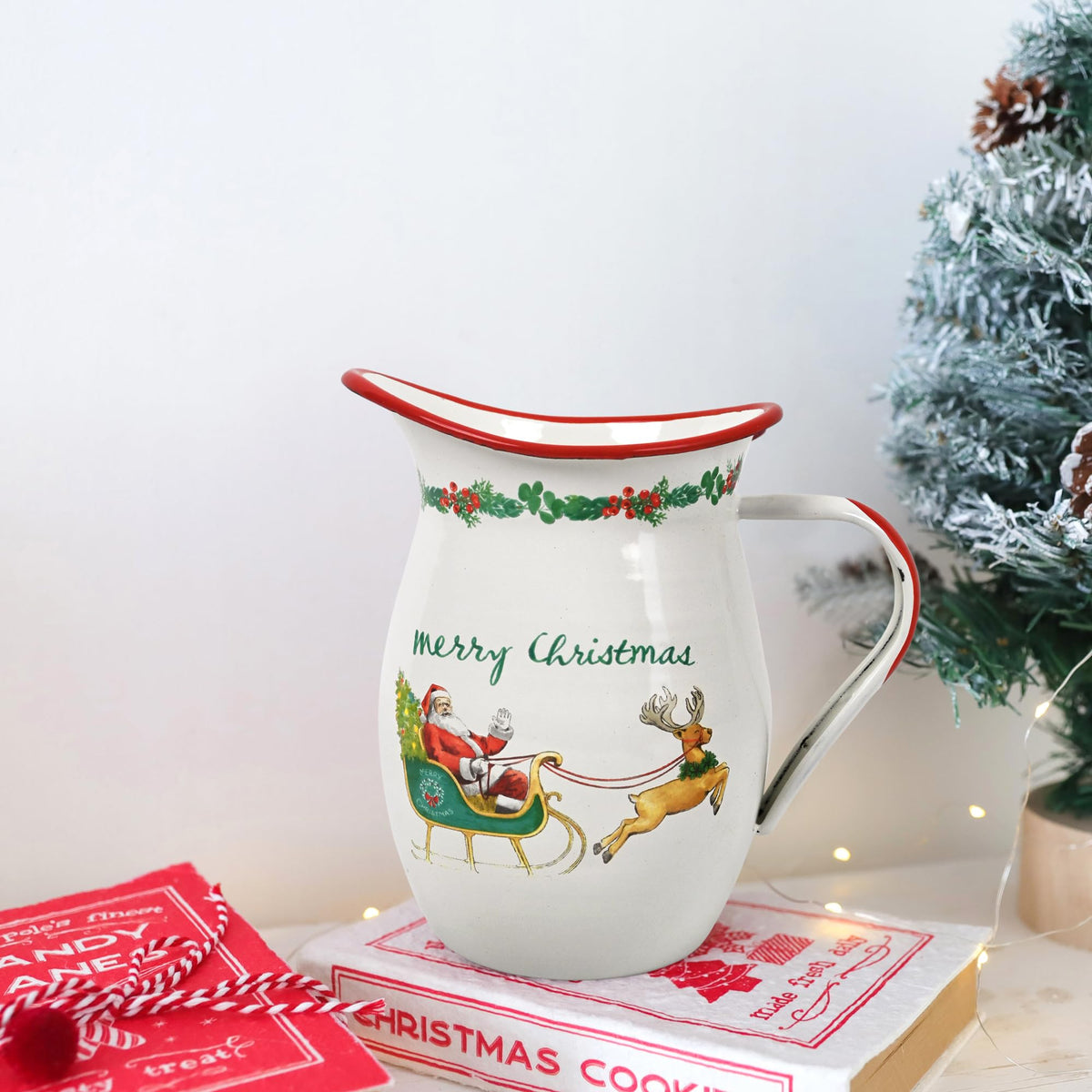 Z&Z Ornamentorum Santa Claus Enamel Pitcher, 33.8 Ounces, Red