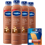 Cocoa Radiant Spray 4-Pack + Cocoa Butter Lip Therapy Stick for Soft by Vaseline – 5.2 Ounce (Pack of 5), Pack of 4, Model 209821