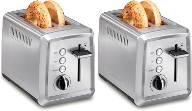 Hamilton Beach 2 Slice Toaster with Extra-Wide Slots,Bagel Setting,Toast Boost,Slide-Out Crumb Tray,Auto-Shutoff & Cancel Button,Defrost Function,Stainless Steel (22794),(Pack of 2)