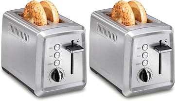 Hamilton Beach 2 Slice Toaster with Extra-Wide Slots,Bagel Setting,Toast Boost,Slide-Out Crumb Tray,Auto-Shutoff & Cancel Button,Defrost Function,Stainless Steel (22794),(Pack of 2)