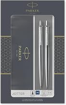 Parker Jotter Duo Gift Set, Ballpoint Pen & Mechanical Pencil (0.5mm), Stainless Steel with Chrome Trim, Quality Blue Ink Refill, Perfect for Professional and Academic Use
