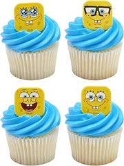 DecoPac SpongeBob SquarePants™ Mood Faces Rings, SpongeBob Cupcake Decorations Featuring SpongeBob SquarePants, Yellow - 24 Pack