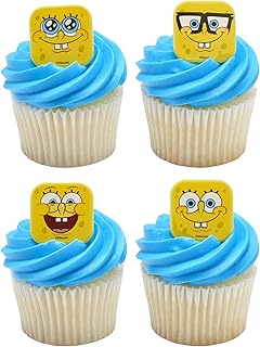 DecoPac SpongeBob SquarePants™ Mood Faces Rings, SpongeBob Cupcake Decorations Featuring SpongeBob SquarePants, Yellow - 24 Pack