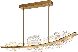 CWI Lighting Arcus Integrated LED 50in Brass Chandelier with Handcrafted Glass for Living Room, Kitchen, Bedroom