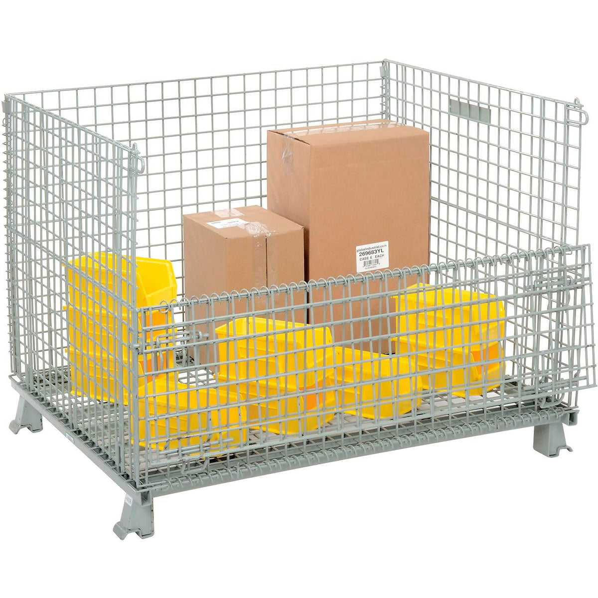 Wire Mesh Folding Open-Top Container by Global Industrial – 30.4 cubic_feet, Wire Mesh 2"x2", Gray Powder Coat Finish, Model 493395