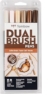 Tombow 56241 Dual Brush Pen Art Markers, Coffee Break, 6-Pack