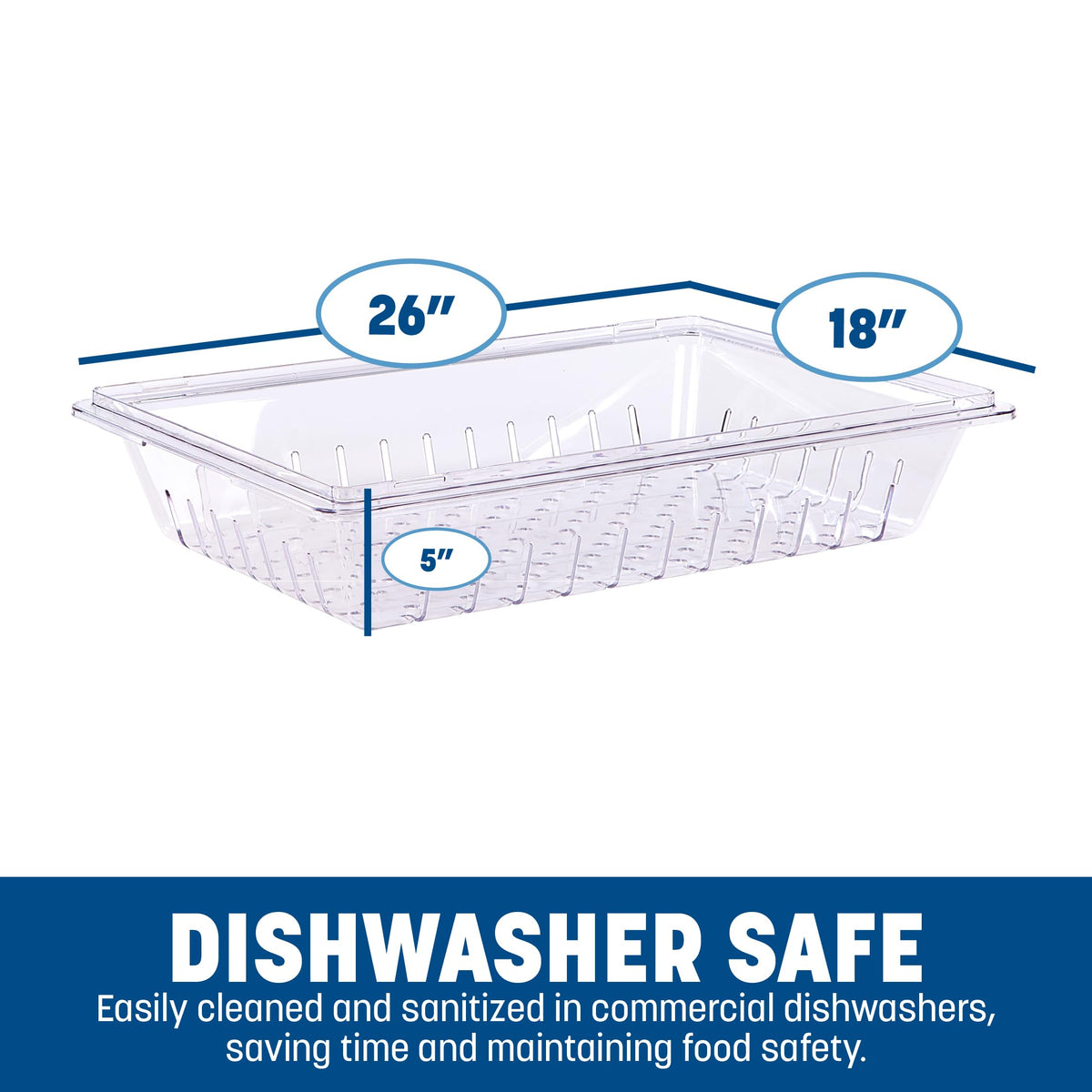 Storplus Food Storage Container Colander with Stackable Design for Catering by Carlisle FoodService Products – 26" x 18" x 5" Colander, Polycarbonate (PC), Clear, Model 1062807
