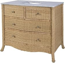 McLean 42" W Marble and Rattan Bathroom Vanity - Natural
