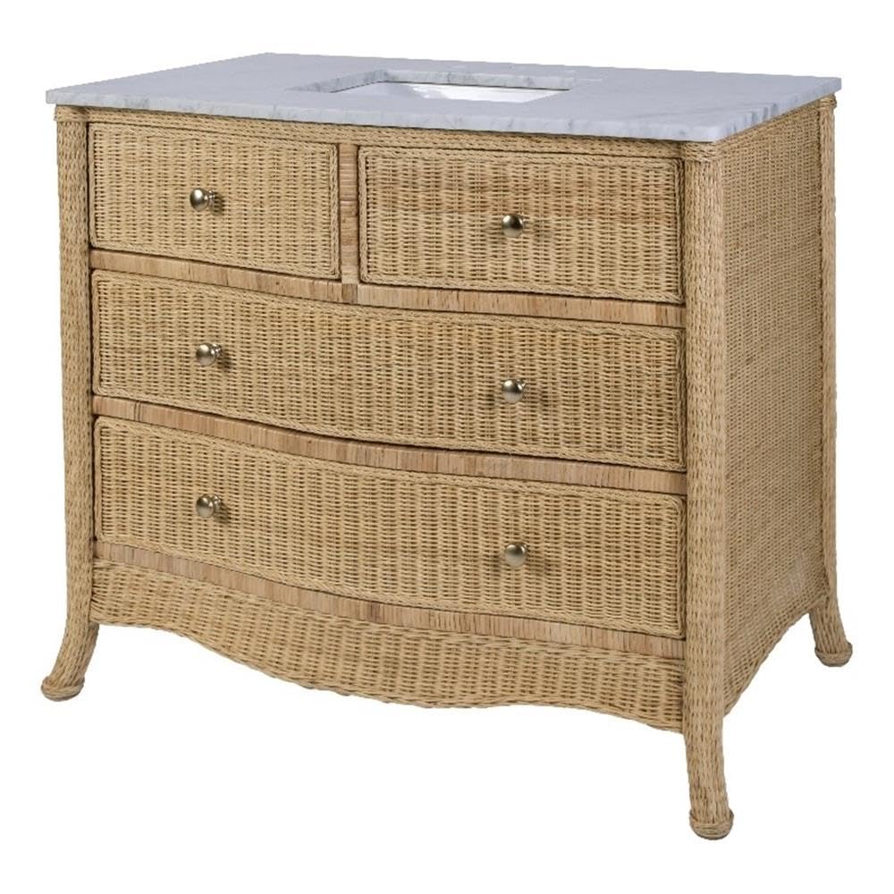 McLean 42" W Marble and Rattan Bathroom Vanity - Natural by Butler Specialty Company – Wood, Brown, Model 6309404