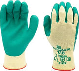 SHOWA 310 Natural Latex Palm Coated General Purpose Work Glove with Poly/Cotton Liner, Green, X-Large (1 Pair)