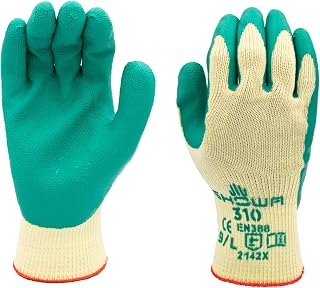 SHOWA 310 Natural Latex Palm Coated General Purpose Work Glove with Poly/Cotton Liner, Green, X-Large (1 Pair)