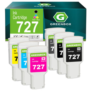 Ink Cartridge C1Q12A F9J76A F9J77A F9J78A F9J79A F9J80A by GREENBOX – 727 C1Q12A F9J79A F9J76A F9J77A F9J78A F9J80A Ink, Photo Black Matte Black Gray Cyan Yellow Magenta, Pack of 6