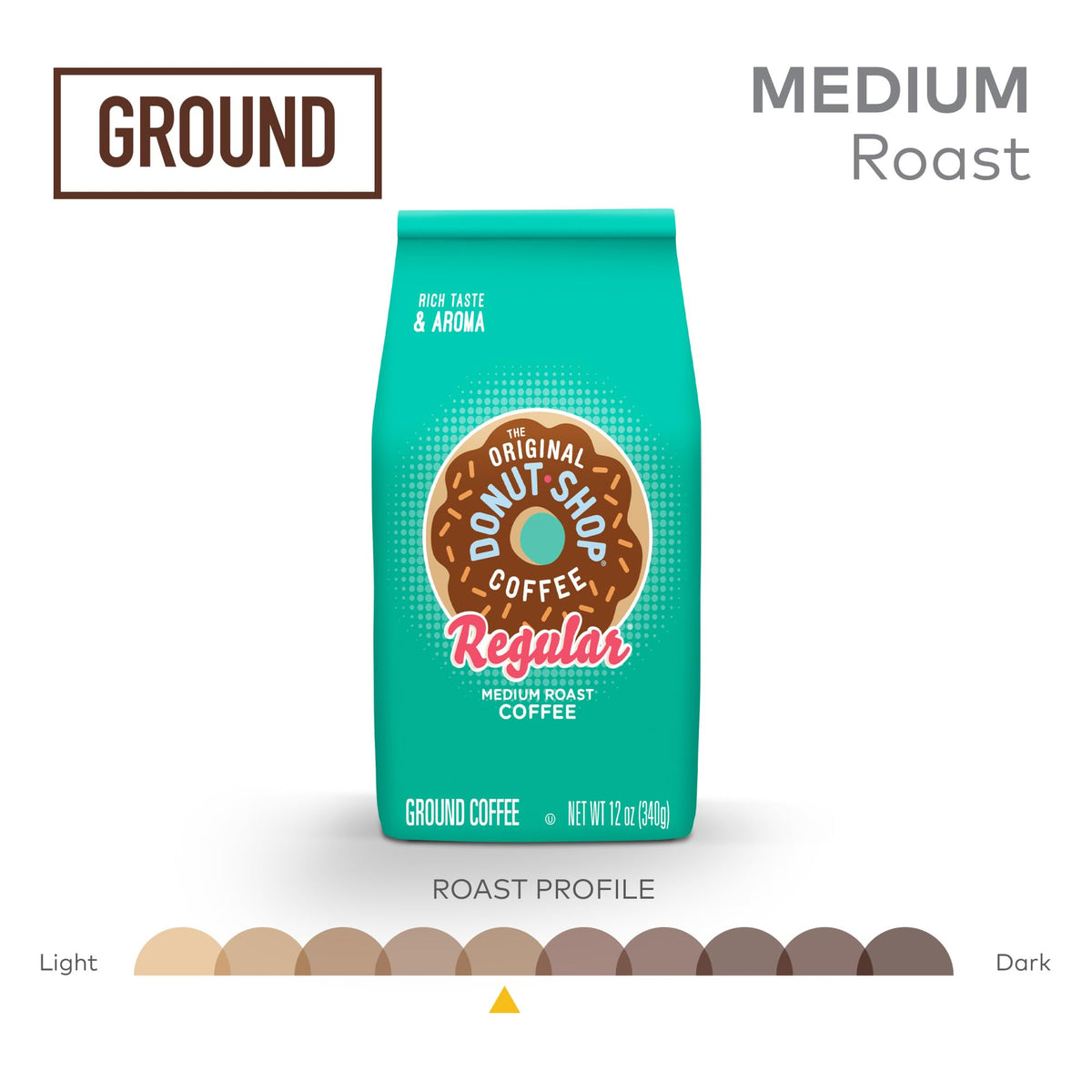 Coffee, Regular, Medium Roast, Ground Coffee, 12 oz Bag by The Original Donut Shop – 12 Ounce (Pack of 1)