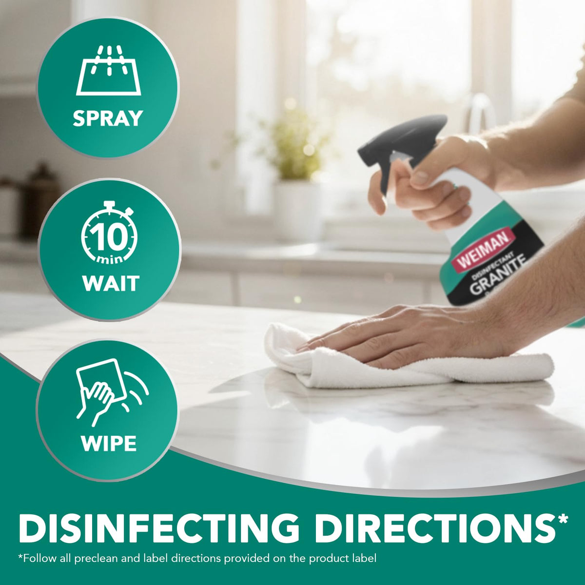 Disinfectant Granite & Stone Daily Clean & Shine by Weiman – 24 Fl Oz (Pack of 1), Plastic, 1 Pack
