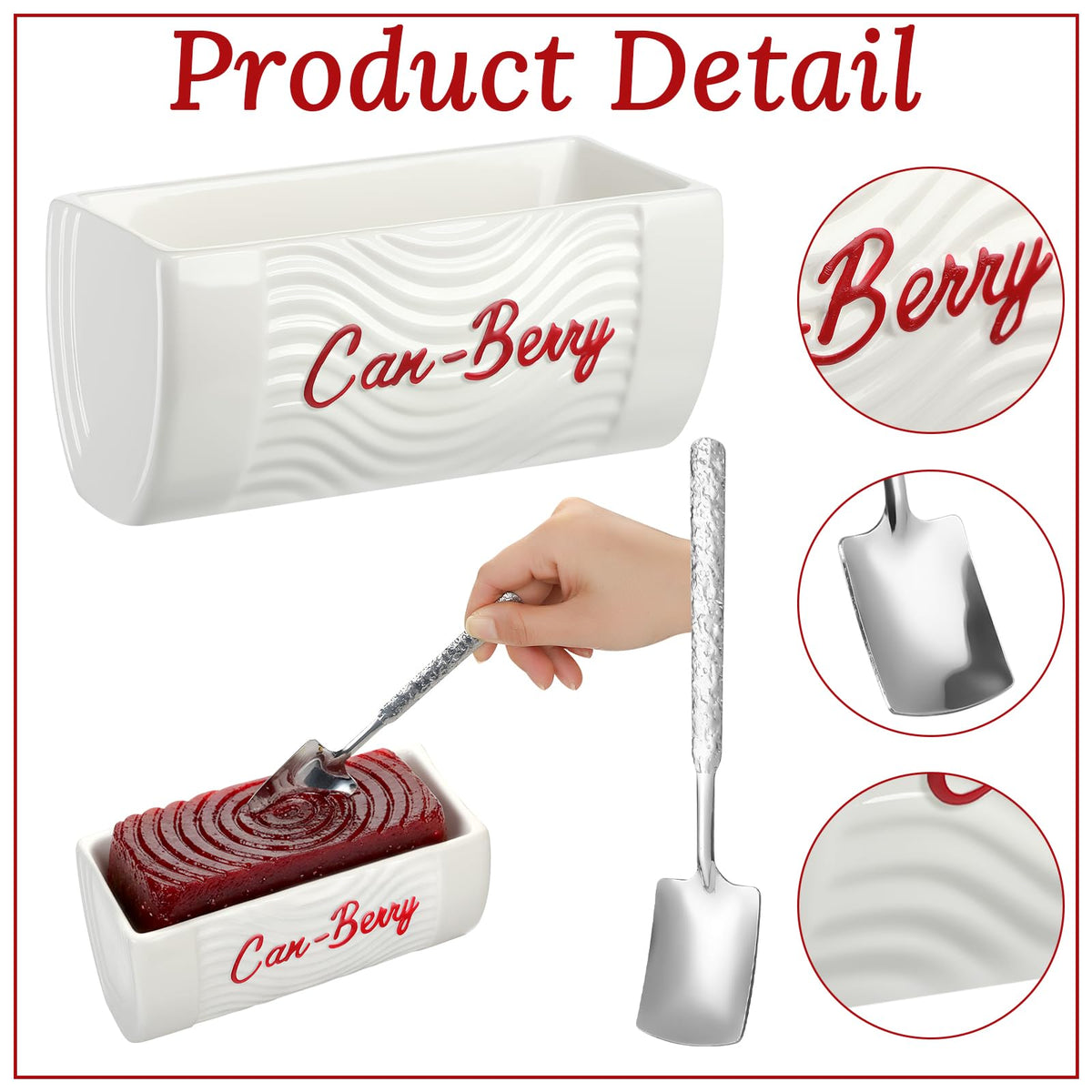 Potchen Ceramic Cranberry Can Serving Dish with Spatula, Black and White, One Size