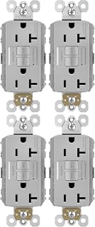 Legrand Radiant 20 Amp GFCI Self-Test Tamper Resistant Decorator Duplex Electrical Outlet, with Trip Indicator, 2097TRGRYCCD4, Gray, 1 Count (Pack of 4)