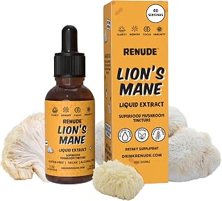 Renude Lion's Mane Liquid Extract, 2 oz | Mushroom tincture, lions mane drops, promotes focus & memory, superfood supplement for immune support, alcohol free, vegan