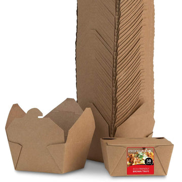Take Out Food Containers Microwaveable Kraft Brown Take Out Boxes 30 oz (50 Pack) Leak and Grease Resistant for Restaurant by Stock Your Home – Fifty Pack (30 Oz), 30.0 ounces