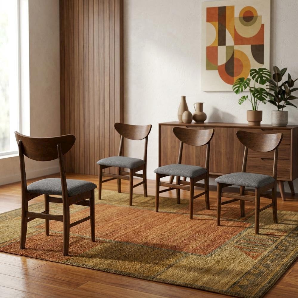 Brown Wood Dining Chairs Set by Furnifact – Rubberwood 70.00%,Polyester 10.00%,Foam 10.00%,Mdf 5.00%,Plywood 5.00%, Brown, Pack of 4