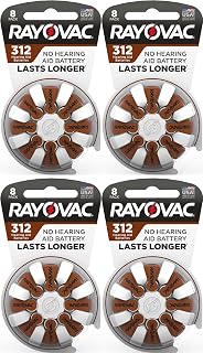 Rayovac Hearing Aid Batteries Size 312 for Advanced Hearing Aid Devices, 8 Count (Pack of 4)