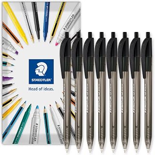 STAEDTLER 4230 Retractable Ballpoint Pen, Pack of 8 in Envelope, Black | Triangular Barrell, 1.0mm Line Width, Everyday Writing Pens, Home, Office, Work, Study