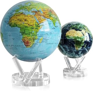 MOVA Blue Relief Map & Earth with Clouds Globe Bundle (8.5” + 4.5”) – Solar-Powered Self-Rotating Globes with Acrylic Stand | No Batteries or Wires | Elegant Home & Office Decor