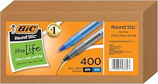 BIC Round Stic Xtra Life Ballpoint Pens, 1mm, 200 Black 200 Blue, 400 Pack