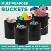 1 Quart & 1 Gallon Plastic Paint Buckets (4 Pack Combo) Triple-Lock Airtight Seal to Minimizing Skimming by Stock Your Home – 2 - Gal, 2 - Qt, 2.0 gallons, Polypropylene, Black