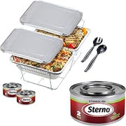 Sterno Full Size Buffet Kit with 2.25 Hour Canned Heat, 10 Piece | Includes 2 fuel cans, water pan, 2 half-size food pans, 2 lids, wire rack, serving spoon and fork