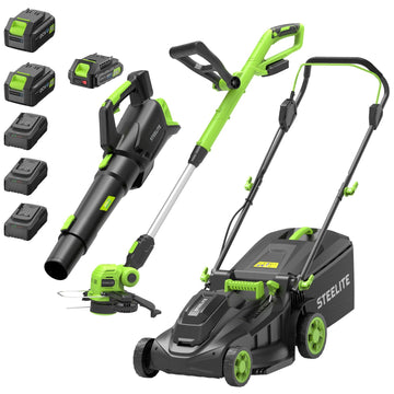 40V 17 in Electric Lawn Mower Combo with String Trimmer and Leaf Blower by Steelite – Forest Green, Model AZDG512+AZDG308-1-NEW