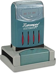 Xstamper ECO-GREEN 66210 VersaDater Message Dater, 2 1/8 x 1 5/16, PAID, Blue/Red | Pre-inked re-inkable date stamp for invoices, inventory, filing, receiving, office records and document processing