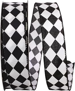 Reliant Ribbon 93611W-984-09K Diamond Dan 2 Wired Edge Ribbon, 1-1/2 Inch X 50 Yards, Black/White