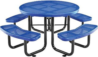 Global Industrial 46" Round Picnic Table, Perforated Metal, Blue