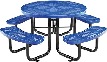 Global Industrial 46" Round Picnic Table, Perforated Metal, Blue