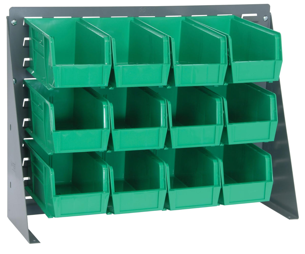 QUANTUM STORAGE SYSTEMS Green / 21" H x 28" W x 8" D / 11" L x 6" W x 5" H 12 Ultra Green Bins Standing Shelf Units