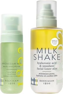 Beekman 1802 Reset & Tone Bundle - Magnesium Milk Barrier Reset Jelly Mist (2oz) and Milk Shake Face Mist Hyaluronic Acid Toner (8.1oz)