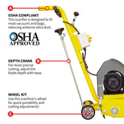 Electric 8” Concrete Scarifier Planer Grinder for Sidewalk Trip Hazard Repair by Tomahawk Power – Yellow, Model eTSCAR8 + eTSCAR6TCC