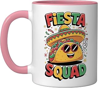 Fiesta Squad Drinking Ceramic Mug, Pink/White, 11oz