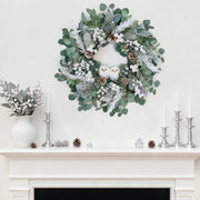PureCosy Christmas Wreath, 24 Inch Artificial with Owl Pine Cones and Greenery, Owl Wreaths