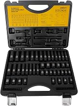 Steelite 72 PCS 3/8" Impact Socket Bit Set 6 Point, CRV SAE and Metric Sizes (5/16 to 3/4-Inch & 8-22 mm), 2 Extension Rods, 1/4" & 1/2" Adapter, Universal Joint, Screwdriver Handle with 20 Bits