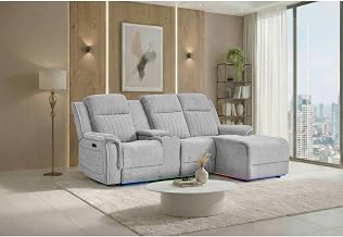 Global Furniture USA U8879 Grey 1 Power PUSHBACK SECTIONAL with LED and Global SS SPKR