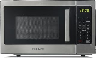 Farberware 0.9 Cu. Ft. Countertop Microwave Oven – 900 Watts Power, Auto Cook Settings, Defrost, Easy Clean and Child Safety Lock - Stainless Steel