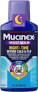 Mucinex Nightshift Maximum Strength Severe Cold & Flu, Nighttime Multi-Symptom Relief, Pain Reliever, Fever Reducer, Cough Suppressant, Nasal Decongestant, Antihistamine, 6 FL OZ (Pack of 6)